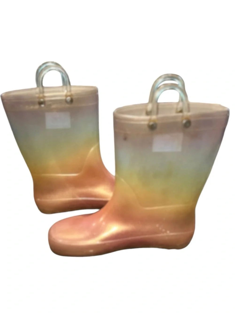 Toddler Rainbow Iridescent Glitter Rain Boots Size 12 Pull Handles Waterproof